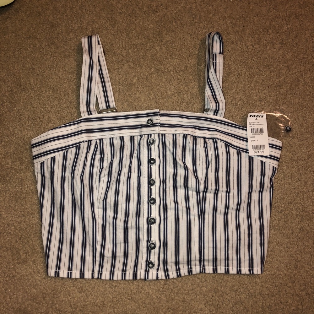 Blue and white striped crop top button up